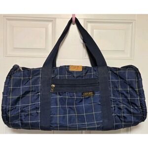 Oxford Blue Plaid Duffle Bag Vintage Polyester / Nylon 22"x13"x9.5" St J Patch